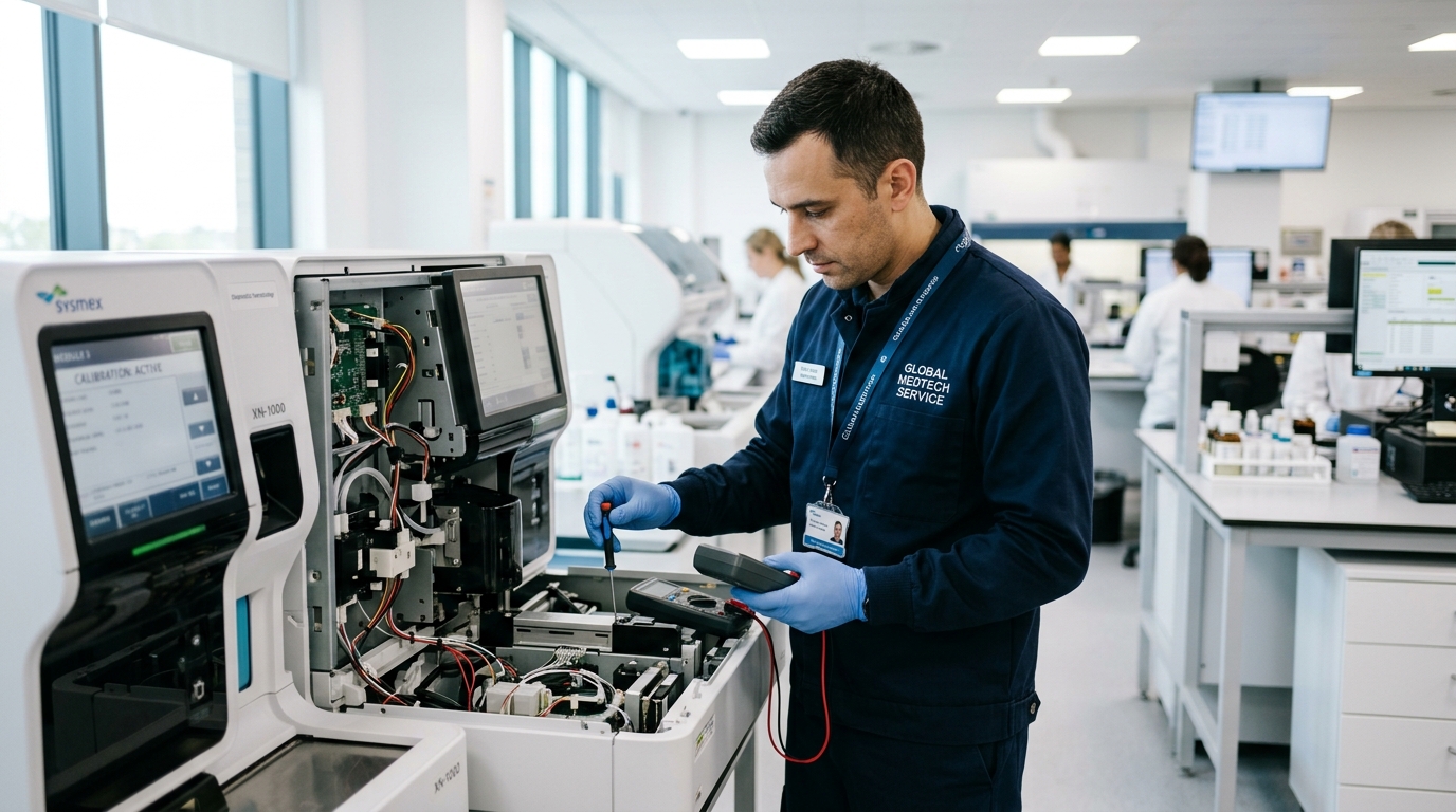 Сервисный инженер рядом с оборудованием